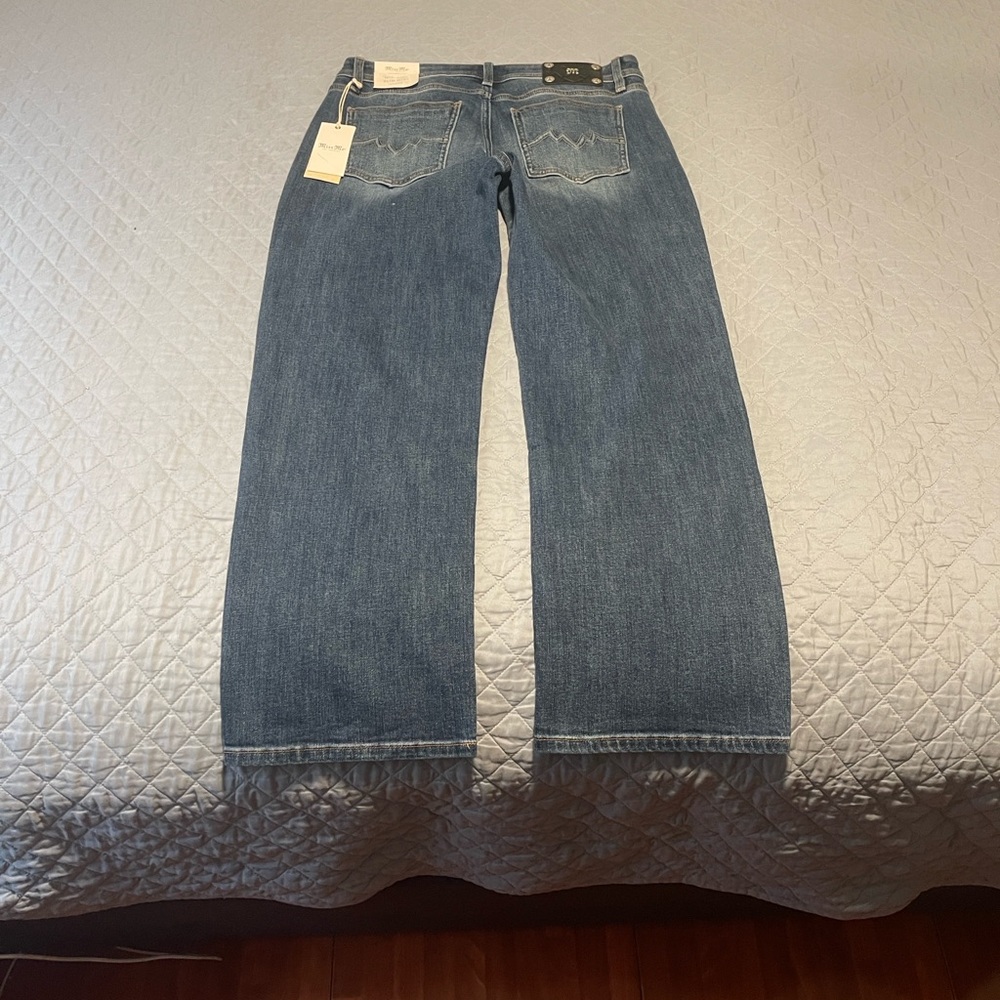 Miss Me Blue Straight Leg Jeans with Embroidered Fleur-de-Lis - Picture 3 of 13
